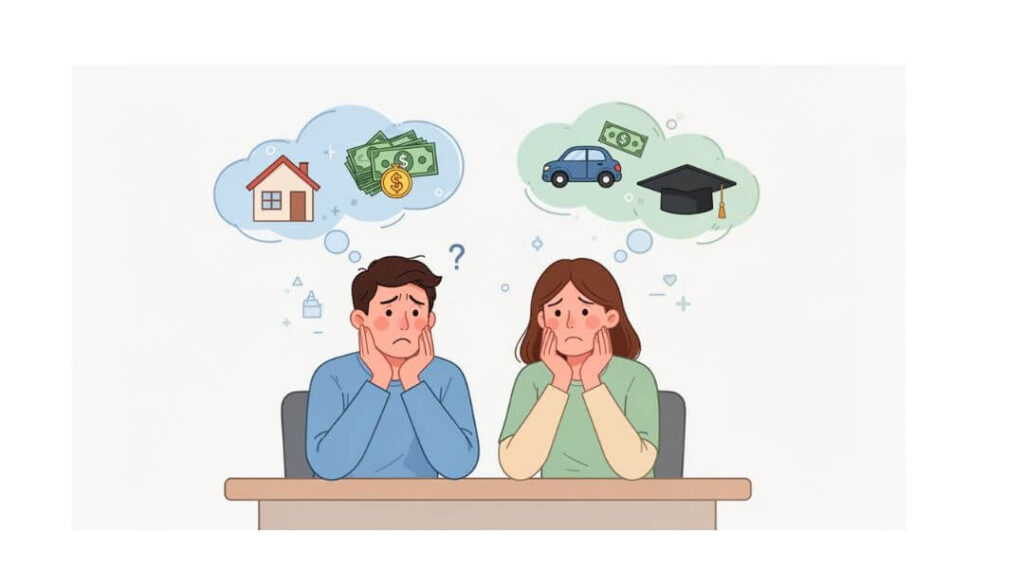 Mulher e homem organizando suas contas do mês