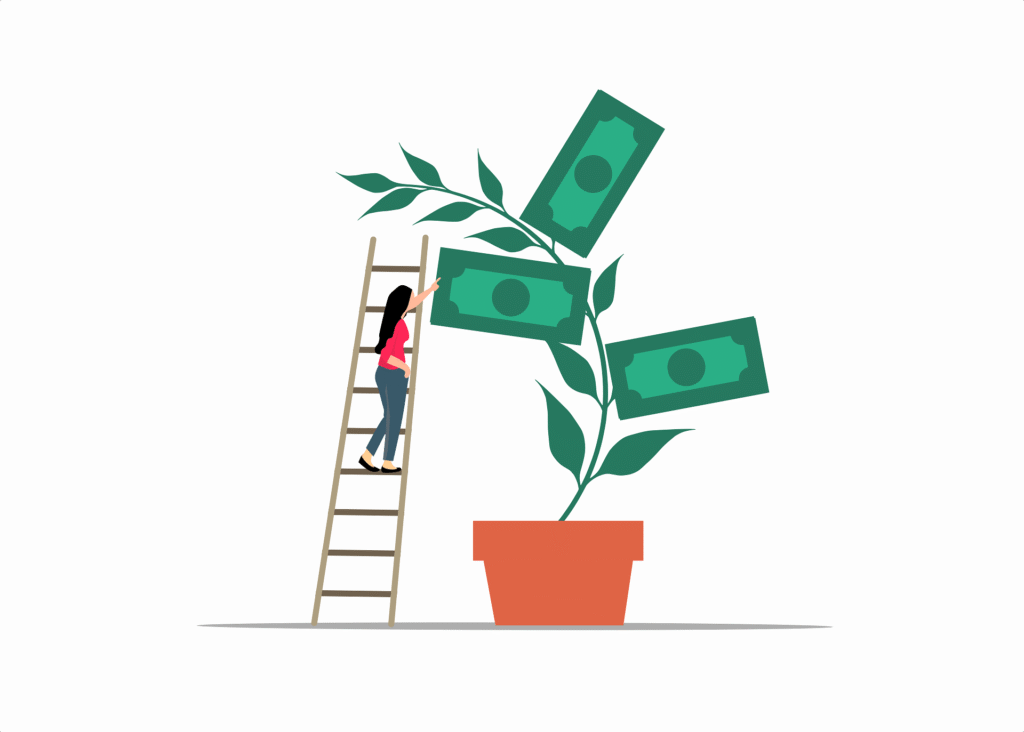 conceito de renda passiva com dinheiro crescendo em investimentos