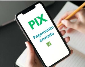 Ilustração de pagamento via Pix no celular