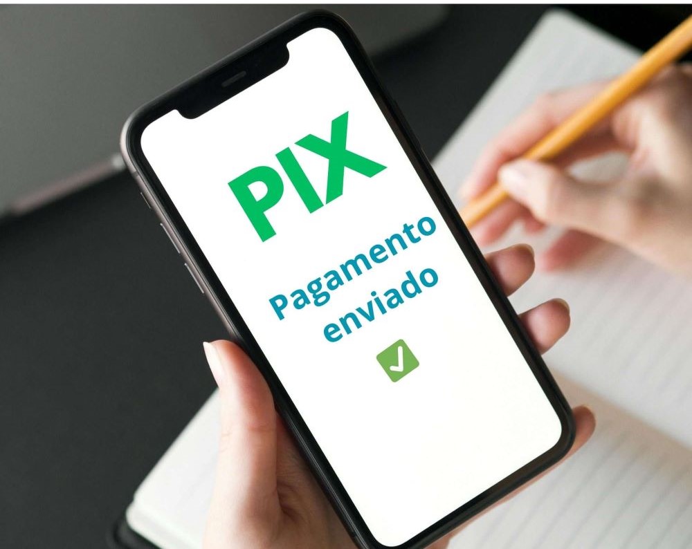 Ilustração de pagamento via Pix no celular