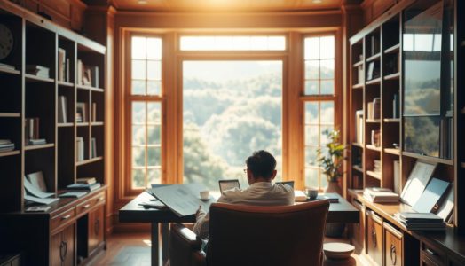 Numa mesa o homem definem suas metas financeiras.